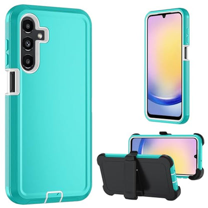 for Samsung Galaxy A16 5G case,A16 5G Heavy Duty case,with A Tempered Glass Screen Protector, [Military Grade Protective ] [Shockproof] [Dropproof] [Dust-Proof] (with Belt Clip-Teal/White) - color: with Belt Clip-Teal/White