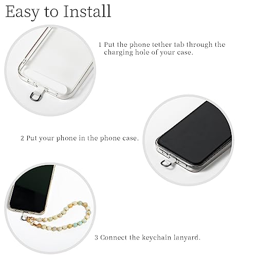 Phone Charm with Beaded Marble, Cell Phone Lanyard with Tether Tab, Phone Chain Strap, Hands-Free Wrist Strap, Phone Strap for Women Compatible with iPhone 14 Pro Max/ 13 Pro Max/ 12 Pro Max/(Green) - color: Green Natural Stone