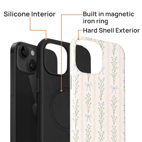 Magnetic for iPhone 14 iPhone 13 Case,[Compatible with Magsafe] Dual Layer Protective Heavy Duty Shockproof Rugged Drop Protection Bumper Hybrid Case - Blue Bow Stripes - color: Blue Bow Stripes, size: iPhone 14 iPhone 13