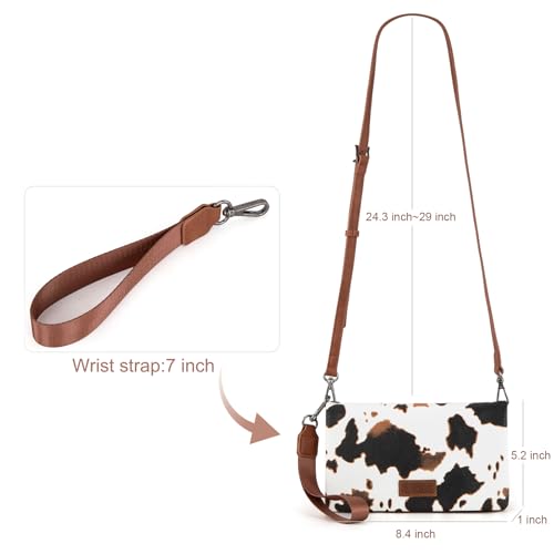 Wrangler Wallets for Women Cow Print Crossbody Purses Large Capacity Western Women's Cash Wallets with ID Window and Crossbody Strap - color: A-cow Brown