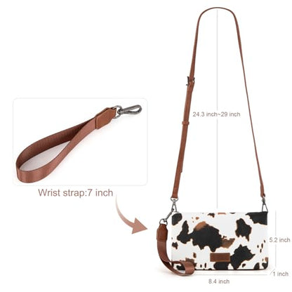 Wrangler Wallets for Women Cow Print Crossbody Purses Large Capacity Western Women's Cash Wallets with ID Window and Crossbody Strap - color: A-cow Brown