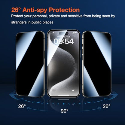 KUZOOM 2Pack Privacy 9H+ Tempered Glass Screen Protector for iPhone 15 Pro - color: Black 15Pro