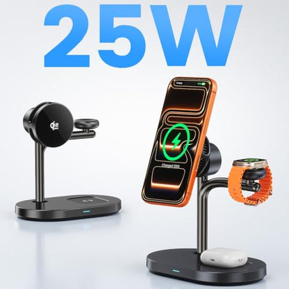 Qi2.2 25W 3 in 1 Wireless Charging Station with TEC Active Cooling Mag-Safe Charger Stand,Magnetic Qi 2 Wireless Charger for iPhone 17-8,Galaxy S26/S25/S24,Apple/Samsung Watch,Pods/Buds (Black) - color: black