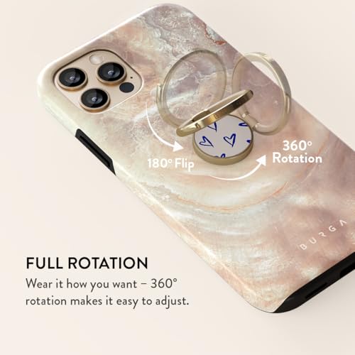 BURGA Cell Phone Ring, Holder Grip and Stand - Finger Phone Grip for Back of Smartphone Case, Kickstand 360 Rotation, Universal Ring for iPhone Samsung Galaxy Huawei Google Pixel, Stylish Accessories - color: Love Me Right, style: Gold