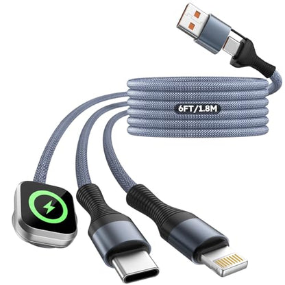 Cruise Essentials 2026,3 in 2 Multi Charging Cable for iPhone Watch Charger - color: Heather Gray, size: AC to C+L+iWatch