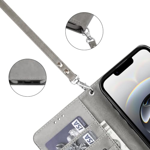 Bocasal Detachable Wallet Case Card Holder for iPhone 17e/16e, Grey | RFID Blocking Kickstand Card Slots Holder PU Leather Magnetic Shockproof Wrist Strap Removable Flip Protective Cover 6.1 inch - color: Gray