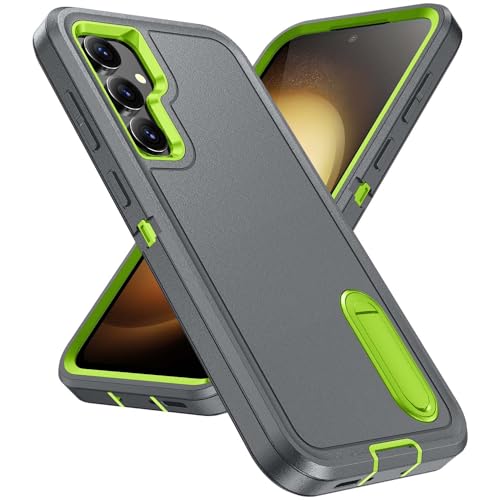 for Samsung Galaxy S23 FE Case with Kickstand Case 3-Layer Military Grade Protective Case Cover Silicone Heavy Duty Rugged Shockproof for Galaxy S23 FE Phone Case (Gray+Green) - color: Gray+Green