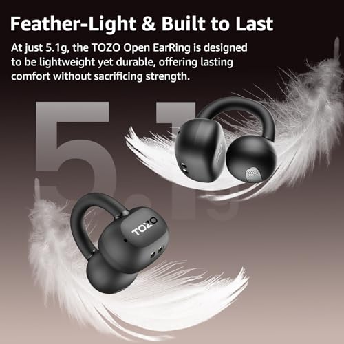 TOZO OpenEarRing Open Ear Earbuds 40H Bluetooth 5.4 Lightweight Comfort - color: Black