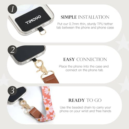 TiMOVO Phone Lanyard Crossbody Wrist Strap, Adjustable Anti-Theft Strap for Smartphone Case - color: Orange +Pink Flowers