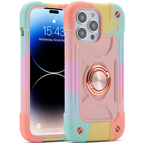 MARKILL Compatible with iPhone 14 Pro Case 6.1 Inch with Built-in Ring Stand, Military Grade Drop Protection Full Body Rugged Heavy Duty Case 3 in 1 Protective Durable Cover - color: Rainbow Pink, size: iPhone 14 Pro 6.1"