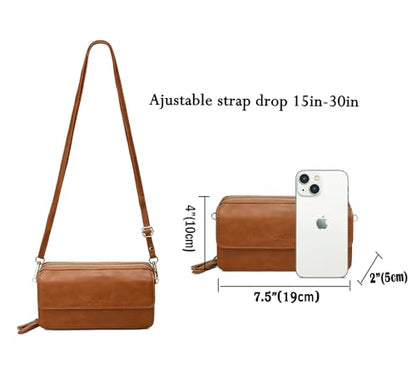 RFID Crossbody Wallet Wristlet Purse with Phone Pocket For Women Vegan Leather - color: Brown