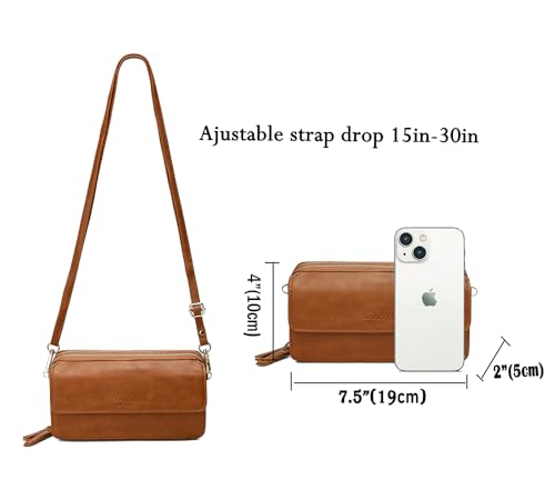 RFID Crossbody Wallet Wristlet Purse with Phone Pocket For Women Vegan Leather - color: Brown