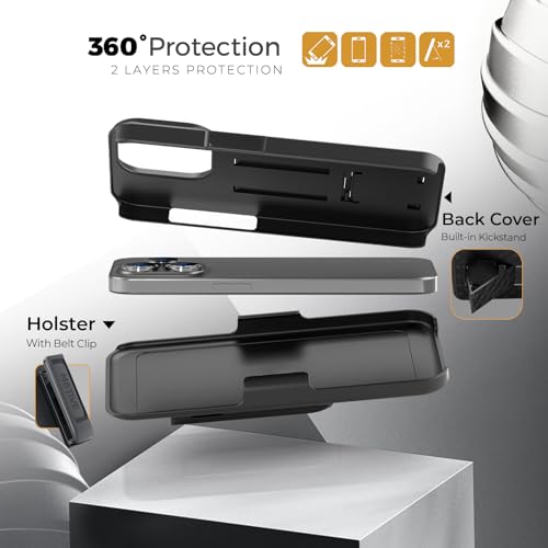 MOTIVE for iPhone 14 Pro Max Case with Belt Clip, Rigid, Kickstand | 6.7" | Ranger v1 Series, Black, 360° holster, open-top/open-bottom port access, textured grip, slim - size: iPhone 14 Pro Max
