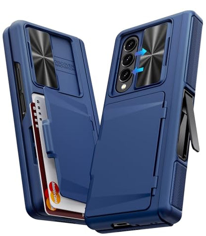 GBEE for Galaxy Z Fold 4 Case with Hinge Protection & Card Holder, Blue - color: Blue