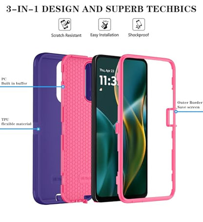 Qinmay Phone Case for Motorola Moto G 2026/Moto G Play 5G 2026 Case with HD Screen Protector, Heavy Duty Shockproof & Dropproof 3-Layer Cover Phone Case,PurpleRoseRed - color: PurpleRoseRed