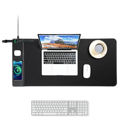 VOVIPO 3 in 1 Wireless Charging Mouse Pad, Gaming Mousepad with Wireless Charger Multiple Devices Compitable with Watch/iPhone/Airpods, Large Desk Mat 90 x 40cm,Desk Pad for MacBook, PC, Laptop-Black - color: Black