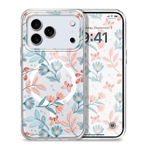 for iPhone 17 Pro Max Case, Ultra Thin Magnetic Hard Clear Compatible with MagSafe for iPhone 17 Pro Max Phone Cover 6.9 inch, Leaf Flower - color: Leaf Flower, size: for iPhone 17 Pro Max