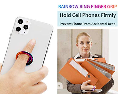Rainbow Cell Phone Ring Stand Holder,Multicolor Ring Grip Kickstand,Iridescent 360 Rotation Metal Finger Ring for Phones,Pad
