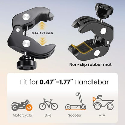 Motorcycle Phone Mount Holder with Vibration Dampener Anti-Shake 720° Adjustable for iPhone 16 Pro Max for Samsung 5.4''-6.9'' Phone Anti-Theft Dirt Bikes(Clamp Base 0.47-1.77" Handlebar) - style: Clamp Base