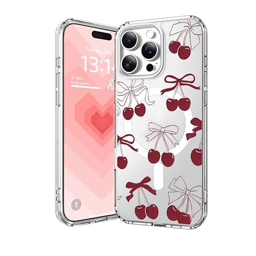 IAIYOXI Clear Case for iPhone 16 Pro, [Crystal Clear Military-Grade Drop Protection], Non-Yellowing, Slim Lightweight Transparent TPU Bumper Phone Case Cover Design - Magnet Cherry - color: Magnet Cherry, size: iPhone 16 Pro