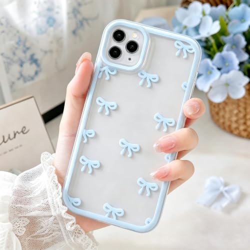 Compatible with iPhone 14 Pro Printed Blue Ribbon Bow Clear Phone Case, Shockproof TPU Protective for iPhone Cases Phone Cover - color: A2-Blue, size: iPhone 14 Pro