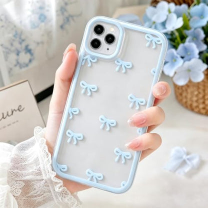 Compatible with iPhone 14 Pro Printed Blue Ribbon Bow Clear Phone Case, Shockproof TPU Protective for iPhone Cases Phone Cover - color: A2-Blue, size: iPhone 14 Pro