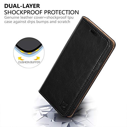 Belemay Compatible with iPhone 11 Pro Max Wallet Case, Genuine Cowhide Leather Case [RFID Blocking] Card Holder Slots Folio Flip Cover Kickstand(6.5"), Black - color: Black, size: iPhone 11 Pro Max