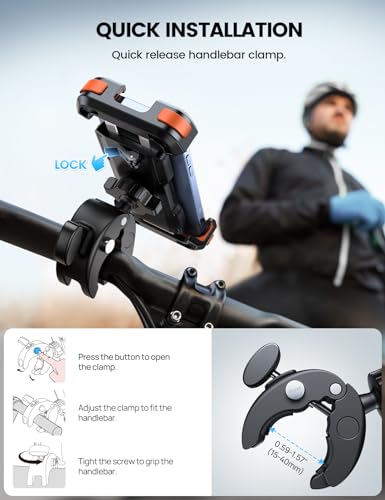 Lamicall Motorcycle Bike Phone Holder with Upgrade Quick Install Bar Clip - color: Orange