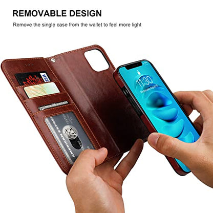 Bocasal Detachable Wallet Case Card Holder for iPhone 14 Pro Max Brown | RFID Blocking Kickstand Card Slots Holder PU Leather Magnetic Shockproof Wrist Strap Removable Flip Protective Cover 6.7 inch - color: Brown