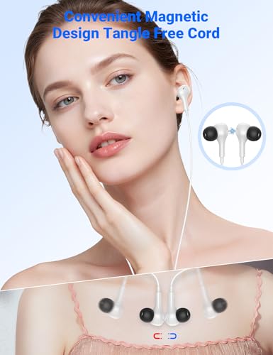 USB C Earbuds with Microphone Cute in Ear Wired Headphone - color: White Black