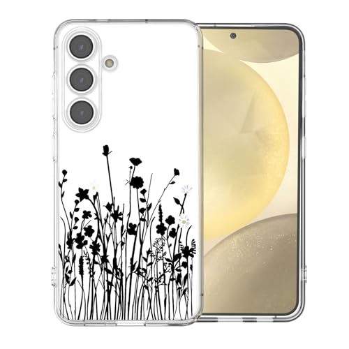 for Samsung Galaxy S25 Case, Floral Flowers Cute Aesthetic Clear Lavender Pattern Case for Women Girls,Transparent Slim Soft Shockproof Cover for S25,Black Lavender - color: Black Lavender, size: for Samsung Galaxy S25
