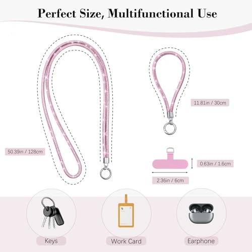 TiMOVO Rhinestone Phone Lanyard Crossbody Chain, Pink - color: Pink