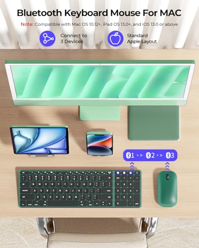 seenda SKM64-2 Bluetooth Keyboard and Mouse Combo for Mac, MacBook and iPad - color: Black & Green