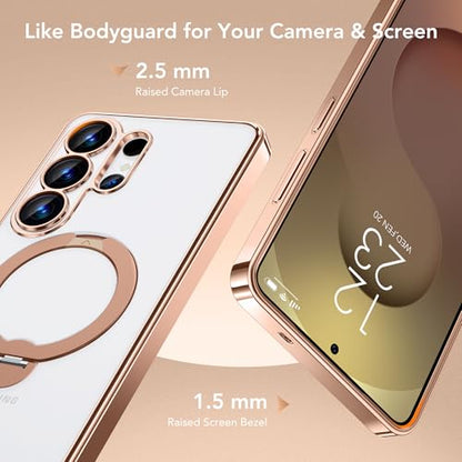 GolbinBox Magnetic for Samsung Galaxy S26 Ultra Case with 360° Spin Stand | [Compatible with MagSafe][Military Drop Protection] Shockproof Galaxy S26 Ultra Phone Cover with Kickstand, Rose Gold/Clear - color: Rose Gold/Clear