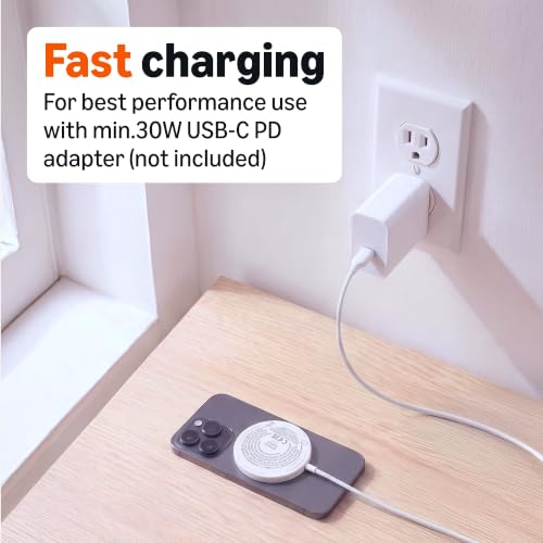 Amazon Basics 25W Qi2.2 Certified Wireless Charging Pad, MagSafe Compatible for iPhone 17/16/15/14/13/12, Magnetic Compatible for Android, Google Smartphones, White (Adapter Not Included) - color: White