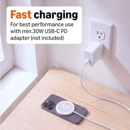 Amazon Basics 25W Qi2.2 Certified Wireless Charging Pad, MagSafe Compatible for iPhone 17/16/15/14/13/12, Magnetic Compatible for Android, Google Smartphones, White (Adapter Not Included) - color: White