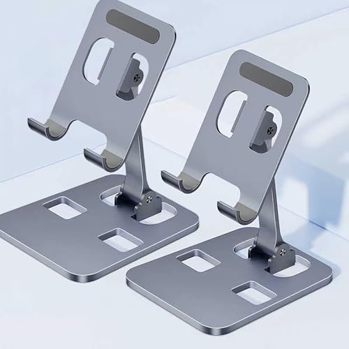 2-Pack Aluminum Alloy Phone Holder, Adjustable Foldable Stand for iPad mini, Smartphones, Desk & Travel - color: Silver