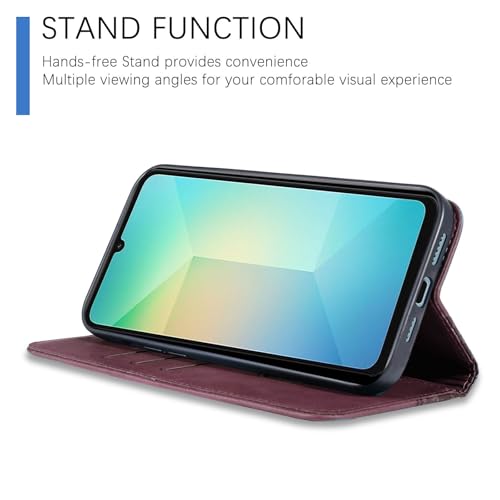 Wallet Case for Samsung Galaxy A06 5G 2025 - PU Leather Flip Cover with Card Holder Slots, Strong Magnetic Folio Kickstand Phone Case, Wine Red - color: Wine Red, size: Samsung Galaxy A06 5G 6.7"