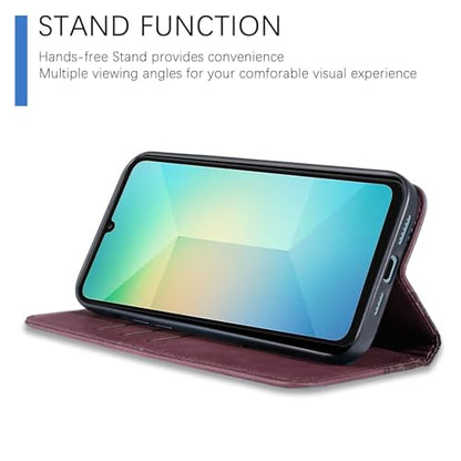 Wallet Case for Samsung Galaxy A06 5G 2025 - PU Leather Flip Cover with Card Holder Slots, Strong Magnetic Folio Kickstand Phone Case, Wine Red - color: Wine Red, size: Samsung Galaxy A06 5G 6.7"