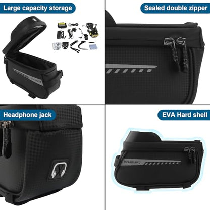 Bike Phone Handlebar Bag Quick Release Bike Front Frame Bag Bike Phone Mount Bag Waterproof Sensitive Touch Screen & Sun Visor Bike Top Tube Bag Suitable for Cell Phones 7'' - style: Bike Front Frame Bag