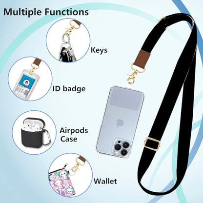 Phone Lanyard Wrist Strap Crossbody Adjustable, Cell Phone Lanyard for Around The Neck Shoulder Wristlet Strap - color: Black