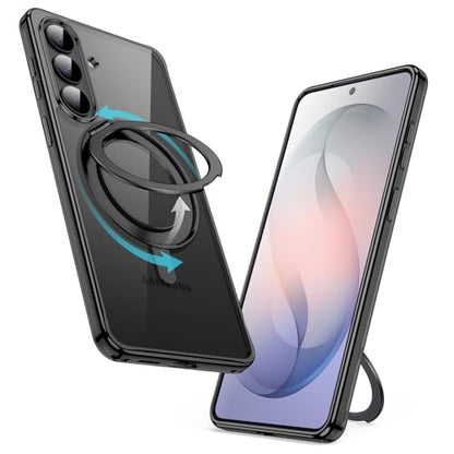 JETech 360° Rotatable Ring Stand Case for Samsung Galaxy S26, Black | Compatible with MagSafe, Clear Back, Stand & Ring Holder, Shockproof Protection - color: Black, size: Galaxy S26