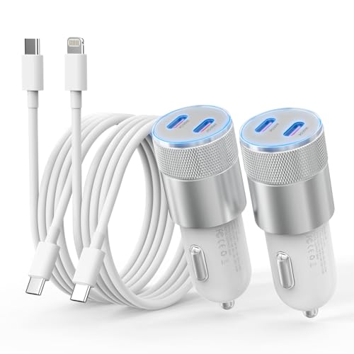 iPhone Car Charger Fast Charging, 60W Car Charger+Two Types of Cables, 2PCS