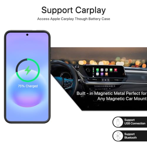 Battery Case for Galaxy A57,Upgraded 12000mAh High Capacity Rechargeable Portable Protective Extended Charger Case Wireless Charging Compatible with Galaxy A57(6.7inch) Charging Case & Carplay (Black) - size: Galaxy A57