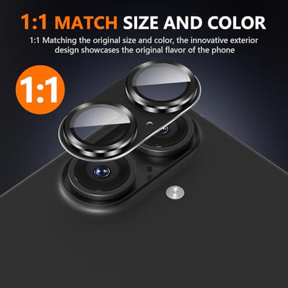Suoman for iPhone 16/16 Plus Camera Lens Protector, 9H Tempered Glass Film - color: Black