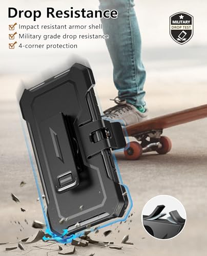 SOiOS for iPhone 13/14/15 Phone Case with Built-in Screen Protector | with Kickstand, 20FT Military-Grade Drop Shockproof Protection, Durable Matte Textured, Rugged Heavy Duty iPhone 16e Cover - color: Black-Belt