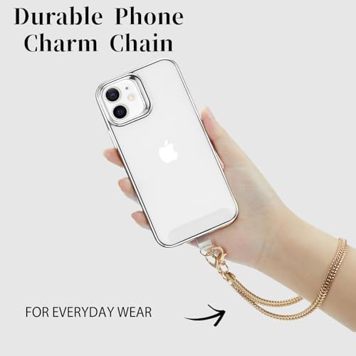 Phone Wrist Strap Phones Charm Hand Lanyard Metal Chain Detachable Adjustable Grip Wristlet Bracelet with 3 Patches Tether Universal for iPhone 16 Pro Max 15 14 Samsung Women Charms Gold - color: S-Gold