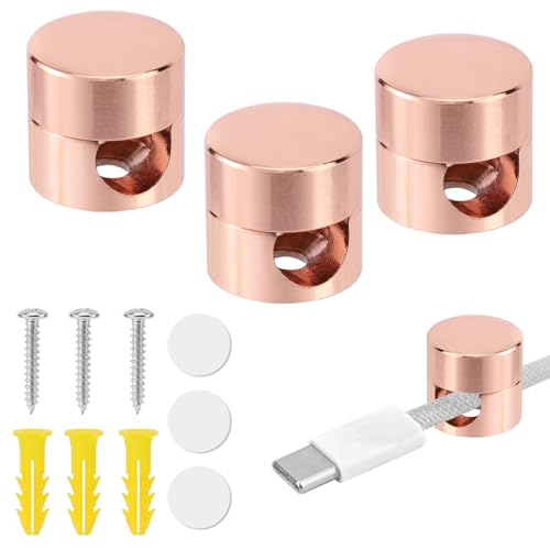 3pcs Cable Anchors for Desk, Phone Charger Cord Holders (Rose Gold)