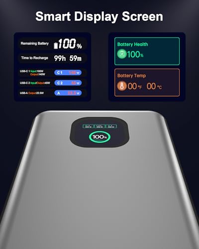 140W Laptop Power Bank, 25000mAh with TFT Smart Digital Display - color: Silver
