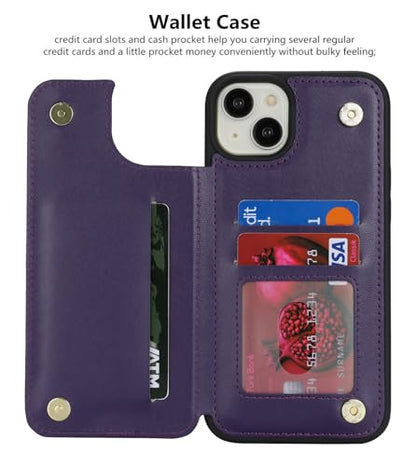 iCoverCase Compatible with iPhone 14 Plus Phone Case with Card Holder, Wallet Case for Women Men RFID Blocking PU Leather Protective Case 6.7 Inch (Dark Purple) - color: Dark Purple